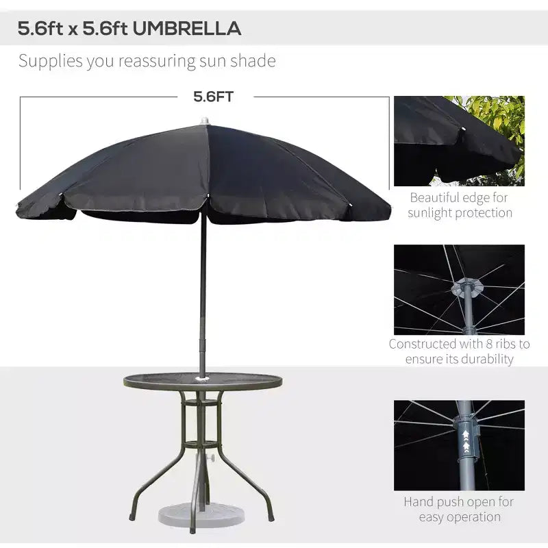 6 Piece Patio Dining Set for 4 with Umbrella, Outdoor Table and Chairs with 4 Folding Dining Chairs & Round Glass Table