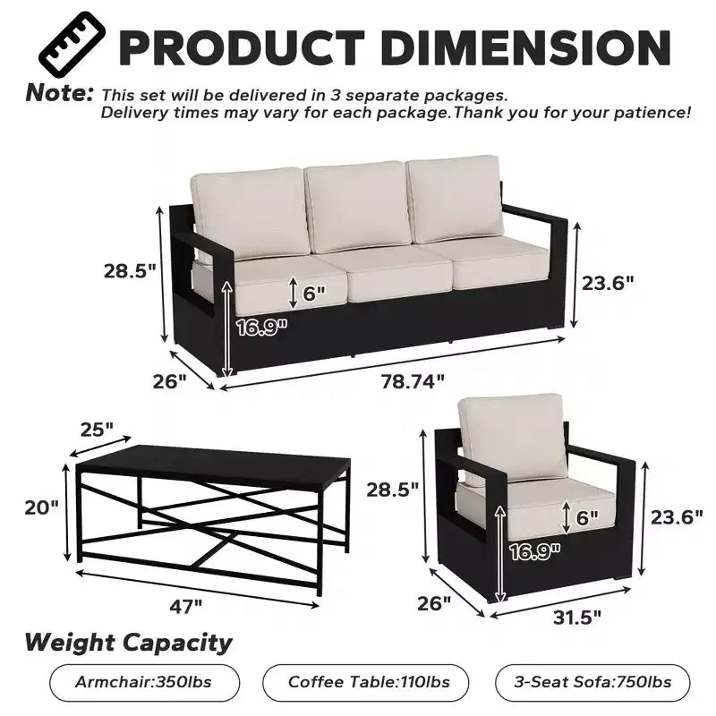 UPTIOT 4-Piece Outdoor Patio Conversation Set