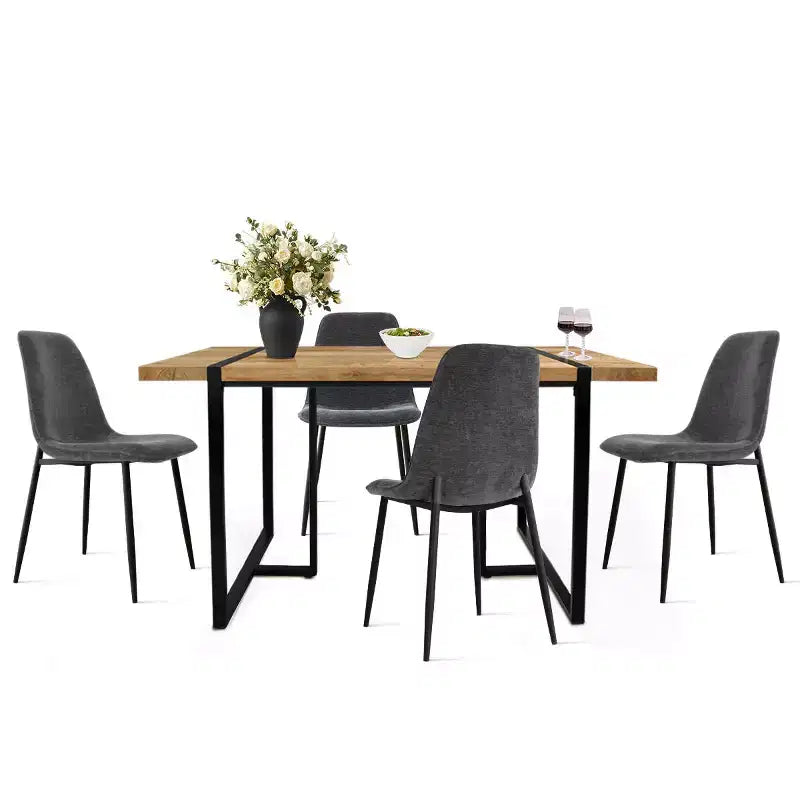 5-Piece Modern Dining Table Set,59 Rectangular Table with 4 Upholstered Chairs Kitchen & Dining Room Small Space Furniture-Panipeachy