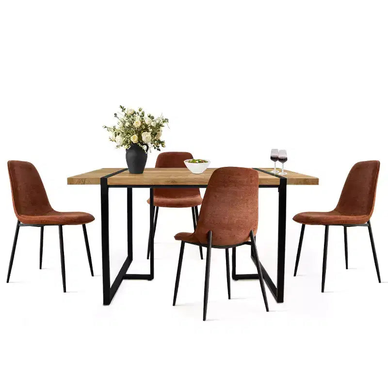 5-Piece Modern Dining Table Set,59 Rectangular Table with 4 Upholstered Chairs Kitchen & Dining Room Small Space Furniture-Panipeachy