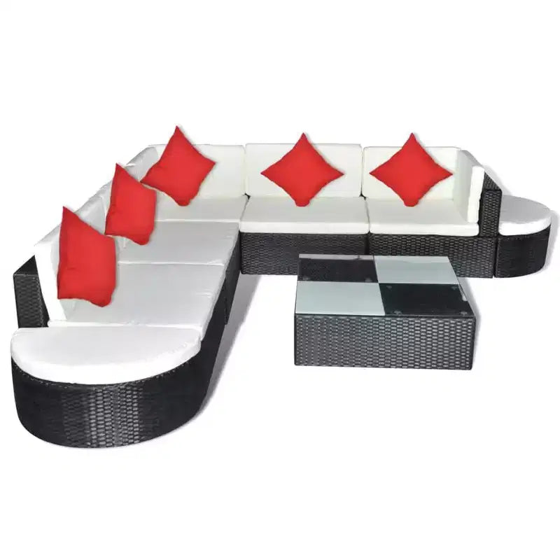 vidaXL 8 Piece Patio Lounge Set with Cushions Poly Rattan Black