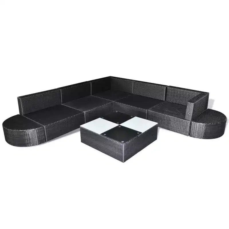 vidaXL 8 Piece Patio Lounge Set with Cushions Poly Rattan Black