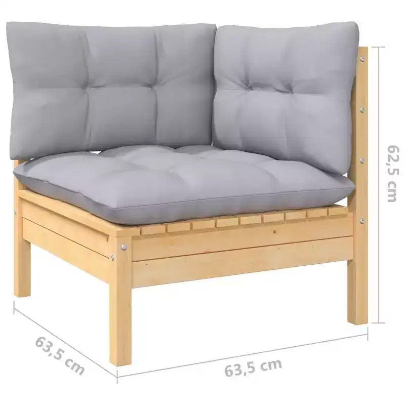 vidaXL 13 Piece Patio Lounge Set with Gray Cushions Solid Pinewood