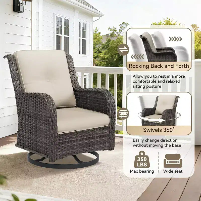UPTIOT 4-Piece Outdoor Set: Fireplace Heater/Shelf,Cushioned Chair & Swivel Rocker