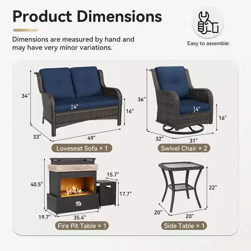UPTIOT 4-Piece Outdoor Set: Fireplace Heater/Shelf,Cushioned Chair & Swivel Rocker