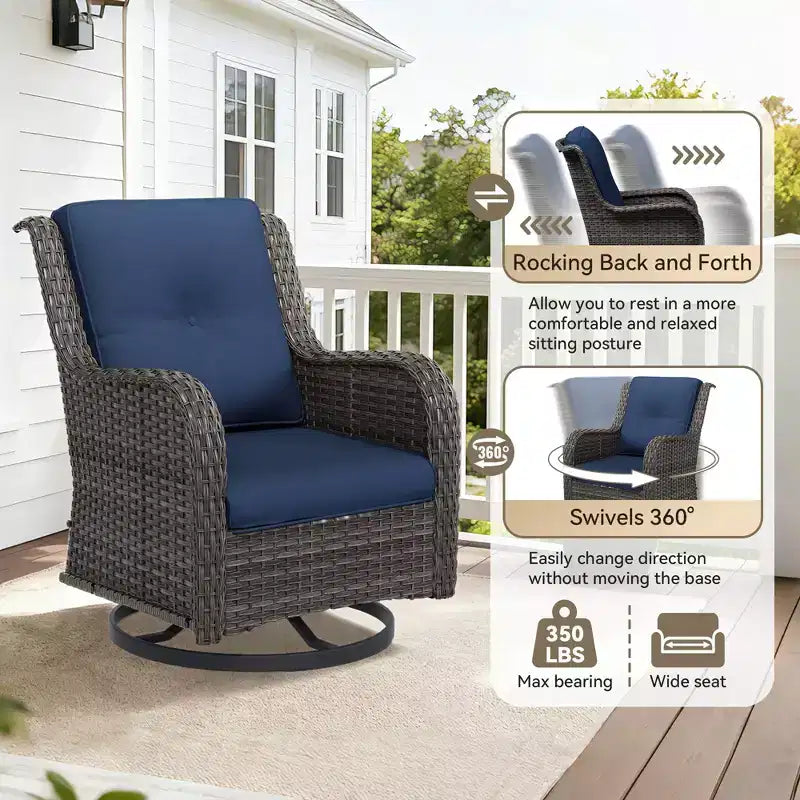 UPTIOT 4-Piece Outdoor Set: Fireplace Heater/Shelf,Cushioned Chair & Swivel Rocker