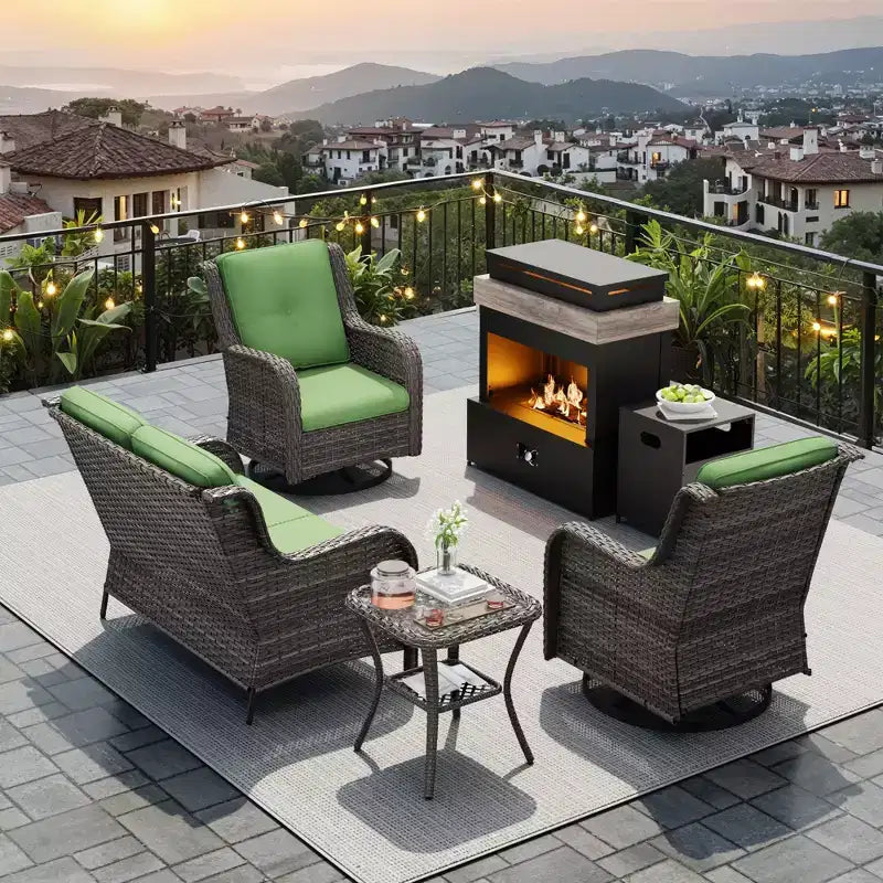UPTIOT 4-Piece Outdoor Set: Fireplace Heater/Shelf,Cushioned Chair & Swivel Rocker