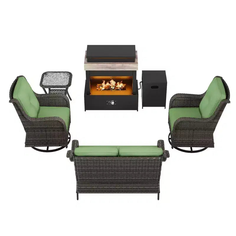 UPTIOT 4-Piece Outdoor Set: Fireplace Heater/Shelf,Cushioned Chair & Swivel Rocker