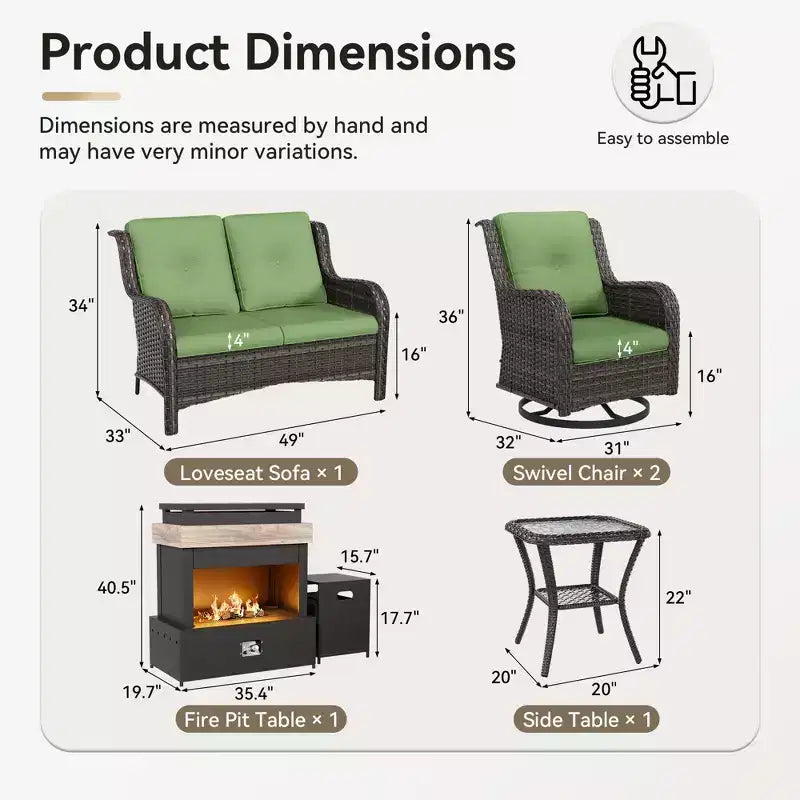 UPTIOT 4-Piece Outdoor Set: Fireplace Heater/Shelf,Cushioned Chair & Swivel Rocker