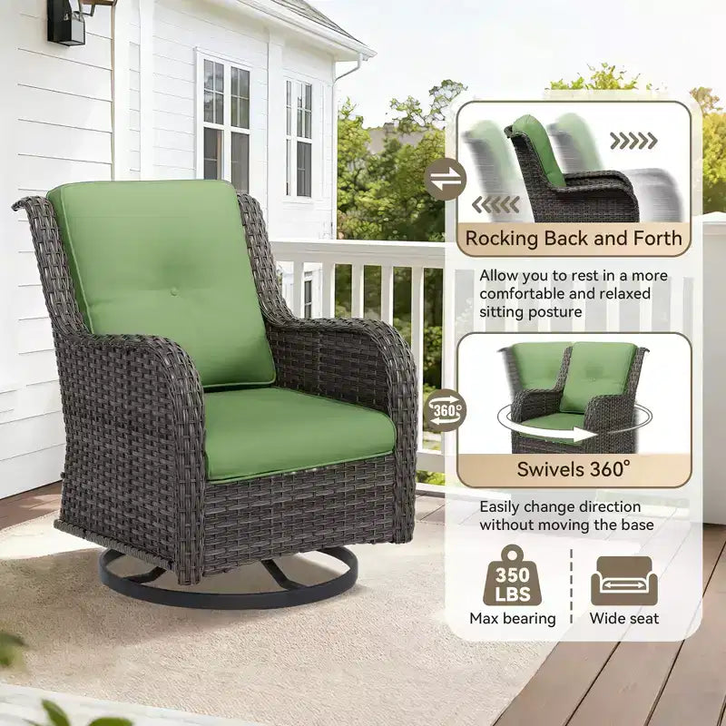 UPTIOT 4-Piece Outdoor Set: Fireplace Heater/Shelf,Cushioned Chair & Swivel Rocker