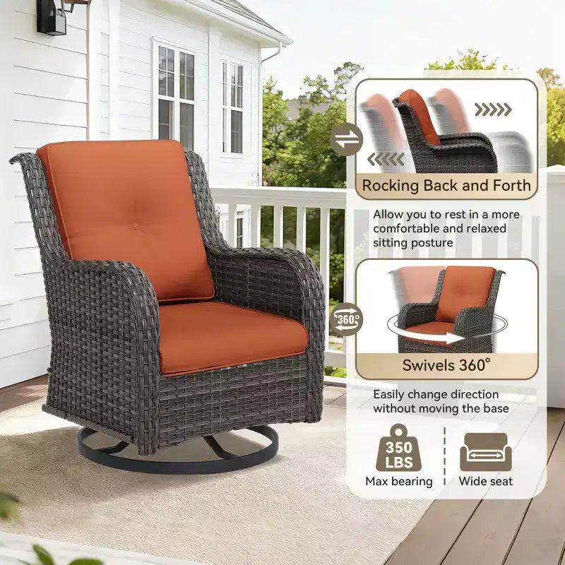 UPTIOT 4-Piece Outdoor Set: Fireplace Heater/Shelf,Cushioned Chair & Swivel Rocker
