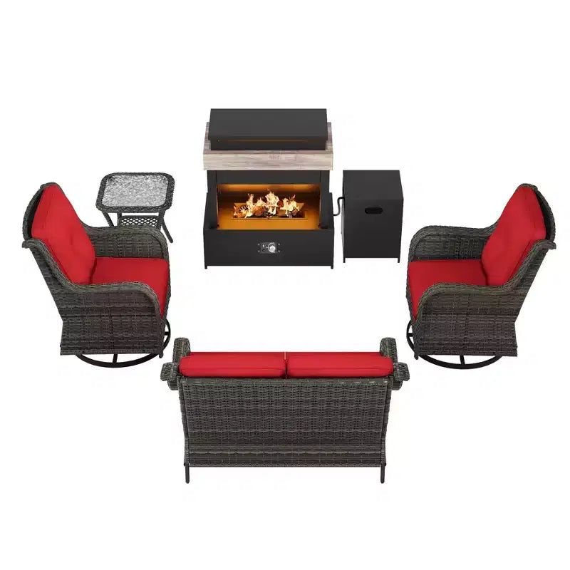 UPTIOT 4-Piece Outdoor Set: Fireplace Heater/Shelf,Cushioned Chair & Swivel Rocker