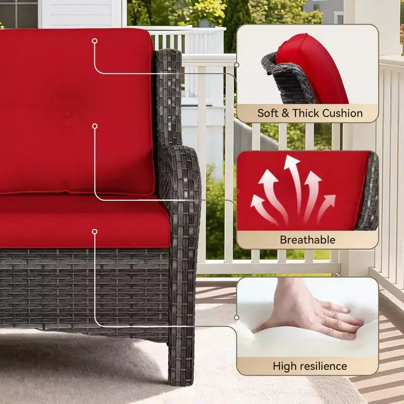 UPTIOT 4-Piece Outdoor Set: Fireplace Heater/Shelf,Cushioned Chair & Swivel Rocker