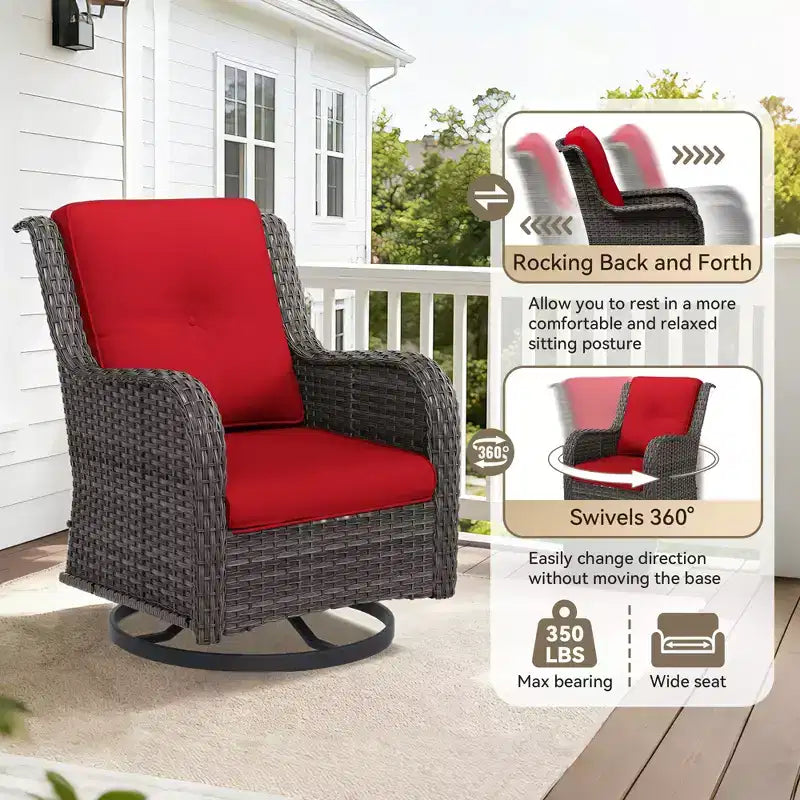 UPTIOT 4-Piece Outdoor Set: Fireplace Heater/Shelf,Cushioned Chair & Swivel Rocker
