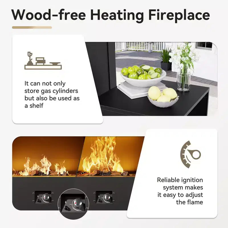 UPTIOT 4-Piece Outdoor Set: Fireplace Heater/Shelf,Cushioned Chair & Swivel Rocker