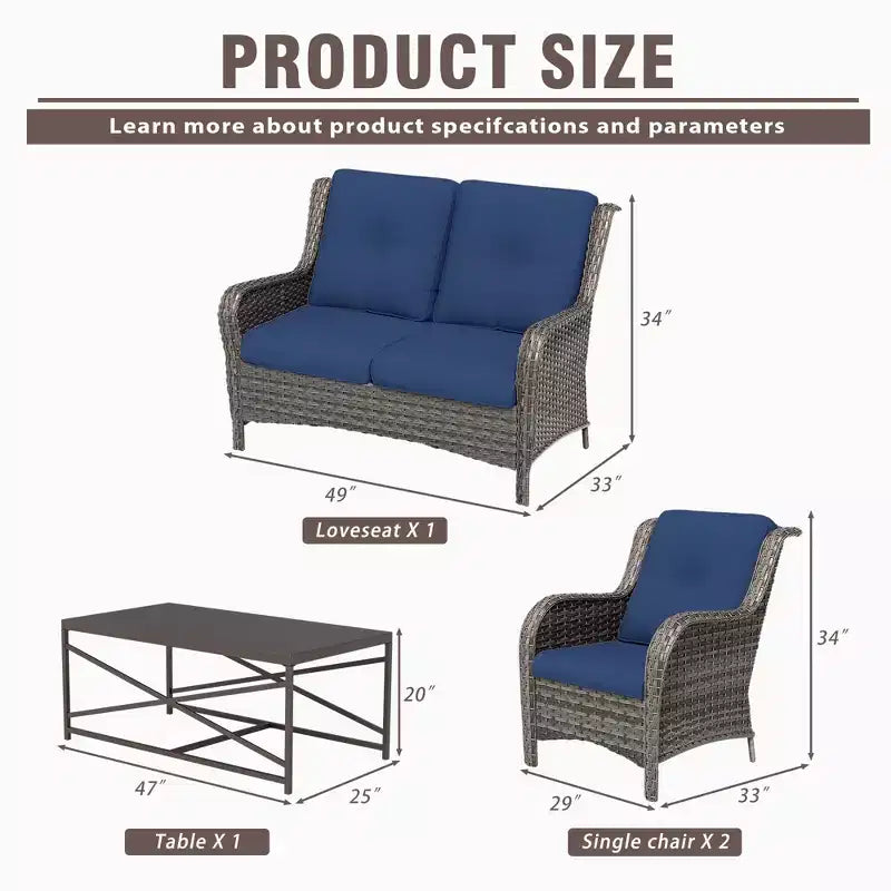 UPTIOT 4-Piece All-Weather Outdoor Lounge Set with Loveseat, Chairs & Tempered Table