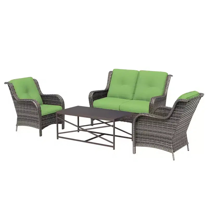 UPTIOT 4-Piece All-Weather Outdoor Lounge Set with Loveseat, Chairs & Tempered Table