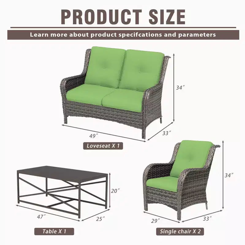 UPTIOT 4-Piece All-Weather Outdoor Lounge Set with Loveseat, Chairs & Tempered Table