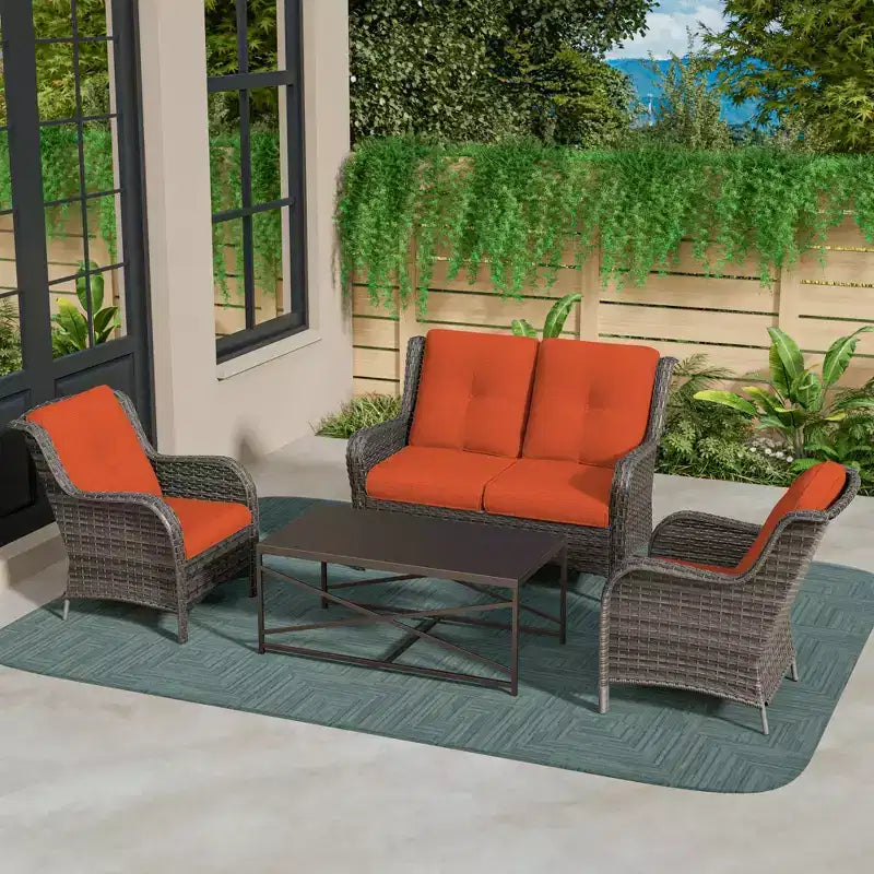 UPTIOT 4-Piece All-Weather Outdoor Lounge Set with Loveseat, Chairs & Tempered Table