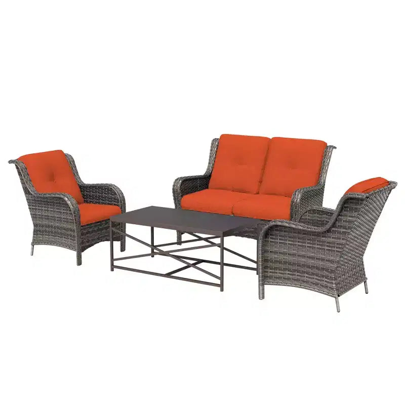 UPTIOT 4-Piece All-Weather Outdoor Lounge Set with Loveseat, Chairs & Tempered Table