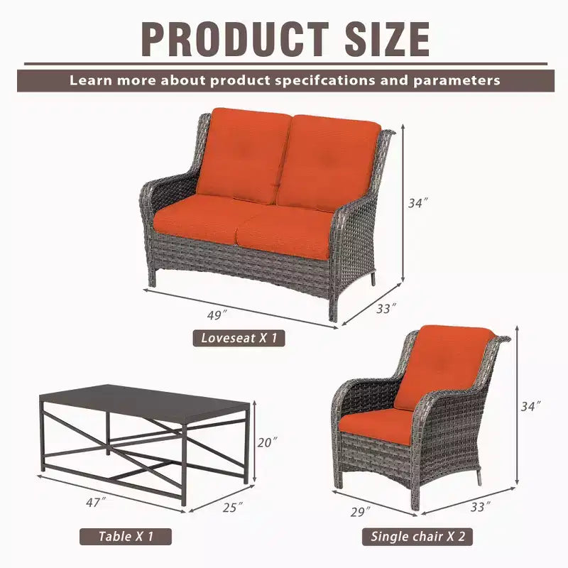 UPTIOT 4-Piece All-Weather Outdoor Lounge Set with Loveseat, Chairs & Tempered Table