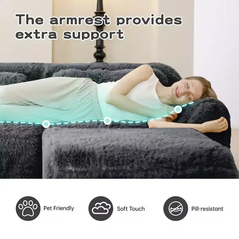 3-Seat Plush Sofa with Ottoman, 32D HD Foam, No Assembly, Anti-Slip Base, Modular for Living Room/Home Theater