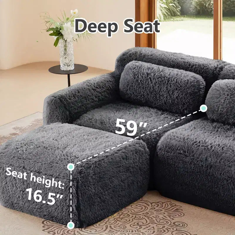 3-Seat Plush Sofa with Ottoman, 32D HD Foam, No Assembly, Anti-Slip Base, Modular for Living Room/Home Theater