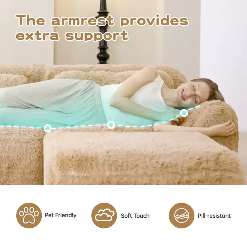 3-Seat Plush Sofa with Ottoman, 32D HD Foam, No Assembly, Anti-Slip Base, Modular for Living Room/Home Theater