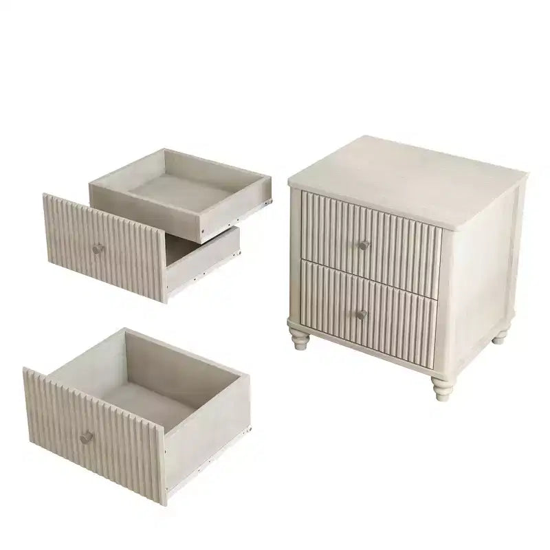 3-Piece Bedroom Set, Queen/King Size Bed Frame & 2 Fluted Nightstands with Storage Drawers - ModernLuxe