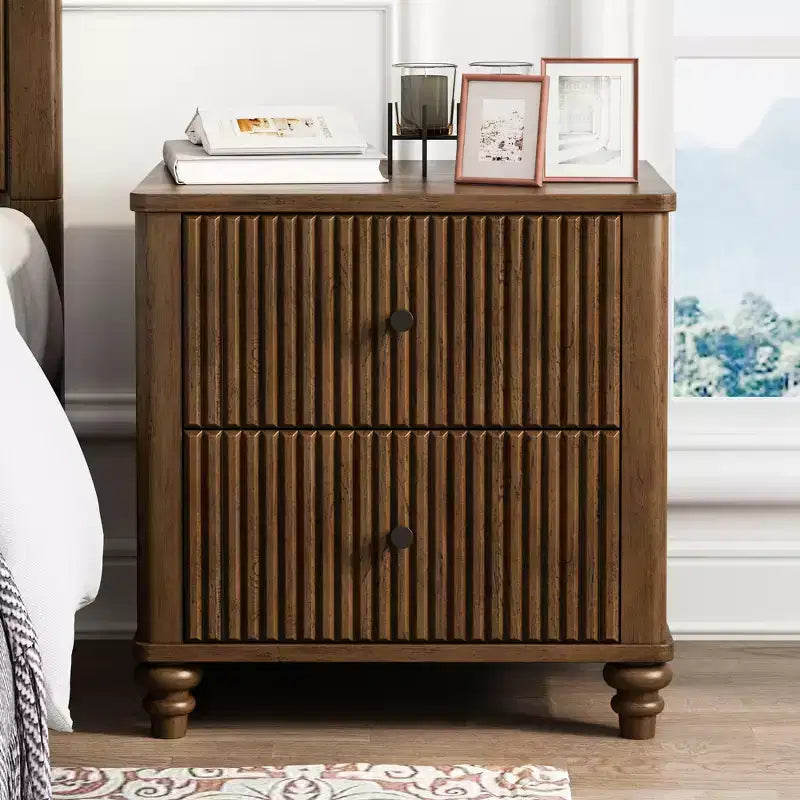 3-Piece Bedroom Set, Queen/King Size Bed Frame & 2 Fluted Nightstands with Storage Drawers - ModernLuxe