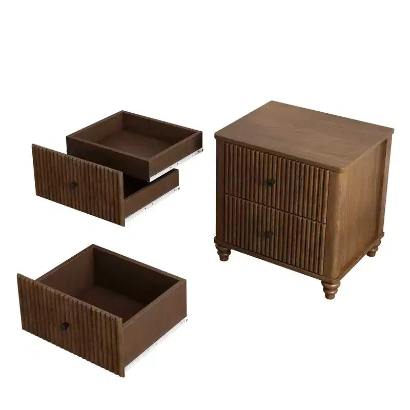 3-Piece Bedroom Set, Queen/King Size Bed Frame & 2 Fluted Nightstands with Storage Drawers - ModernLuxe