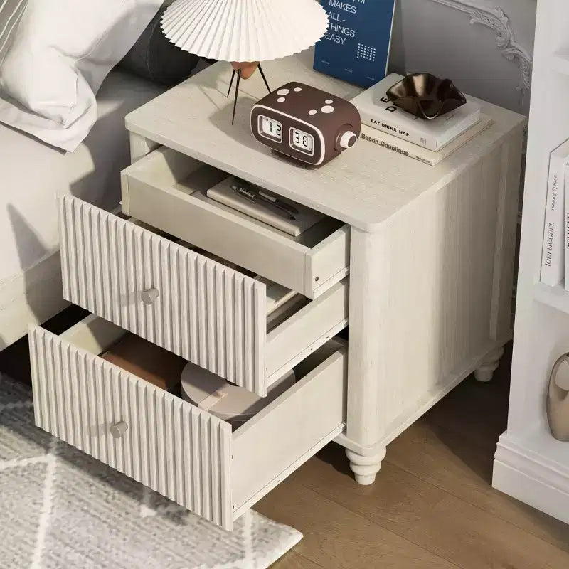 3-Piece Bedroom Set, Queen/King Size Bed Frame & 2 Fluted Nightstands with Storage Drawers - ModernLuxe