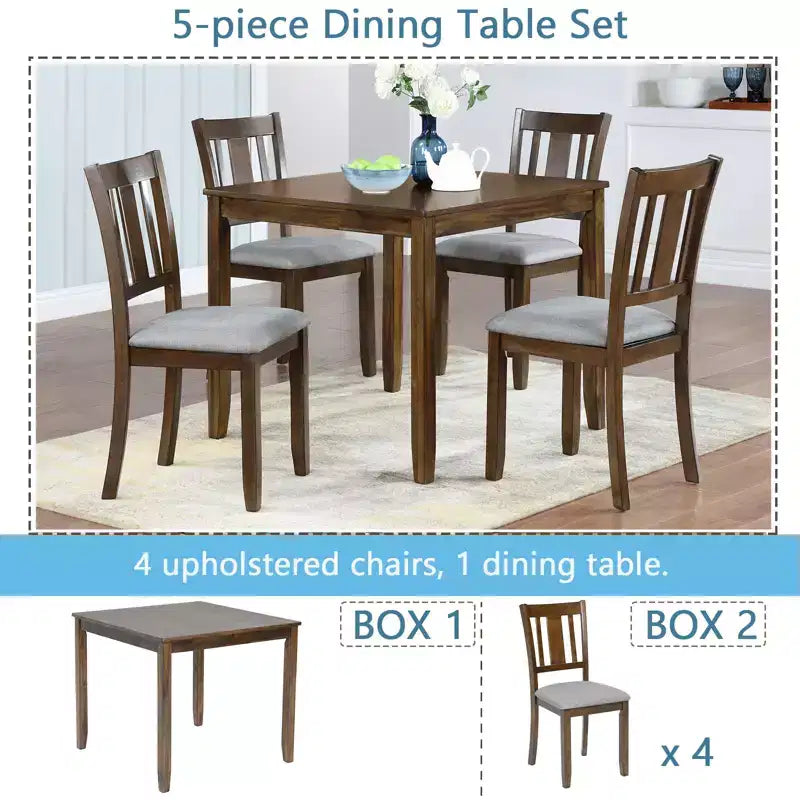 sumyeg 5 Piece Wooden Dining Table Set with 4 Chairs for Kitchen or Dining Room