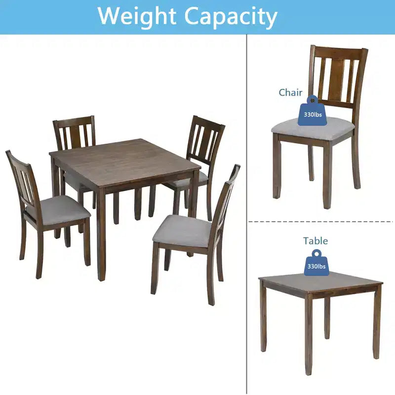 sumyeg 5 Piece Wooden Dining Table Set with 4 Chairs for Kitchen or Dining Room
