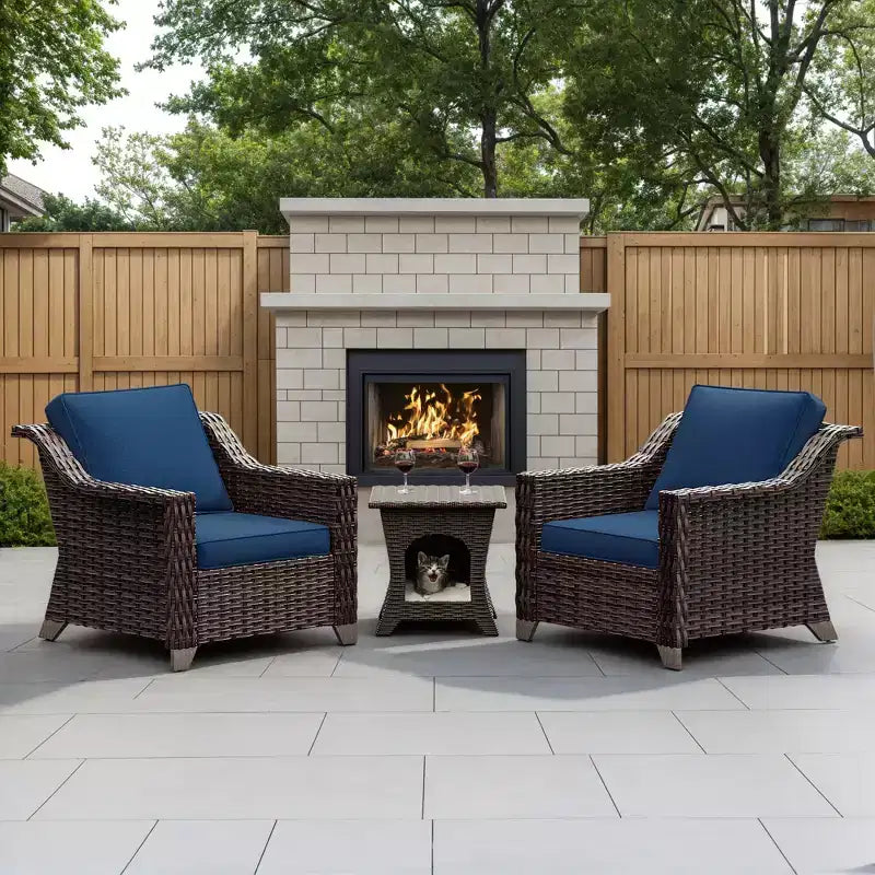 UPTIOT Premium Rattan Patio Chair Set with Coffee Table for Pet-Friendly Outdoor Spaces