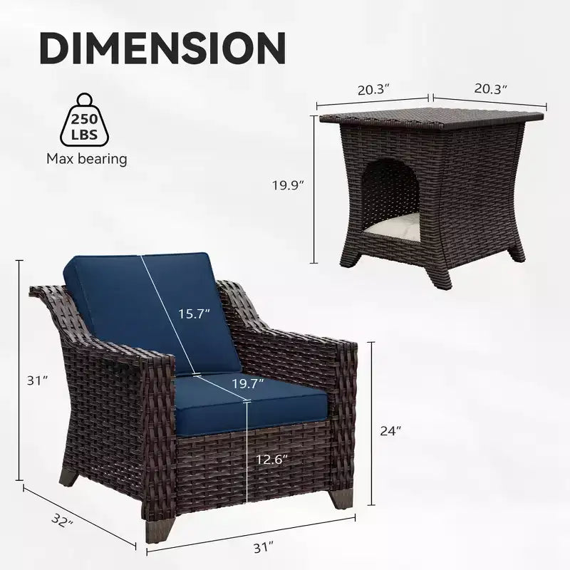 UPTIOT Premium Rattan Patio Chair Set with Coffee Table for Pet-Friendly Outdoor Spaces