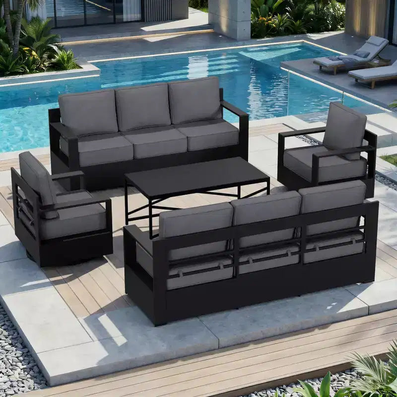 UPTIOT Outdoor Patio Sofa Set with Rocking Chairs and Coffee Table for All-Season Relaxation
