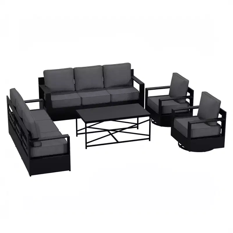 UPTIOT Outdoor Patio Sofa Set with Rocking Chairs and Coffee Table for All-Season Relaxation