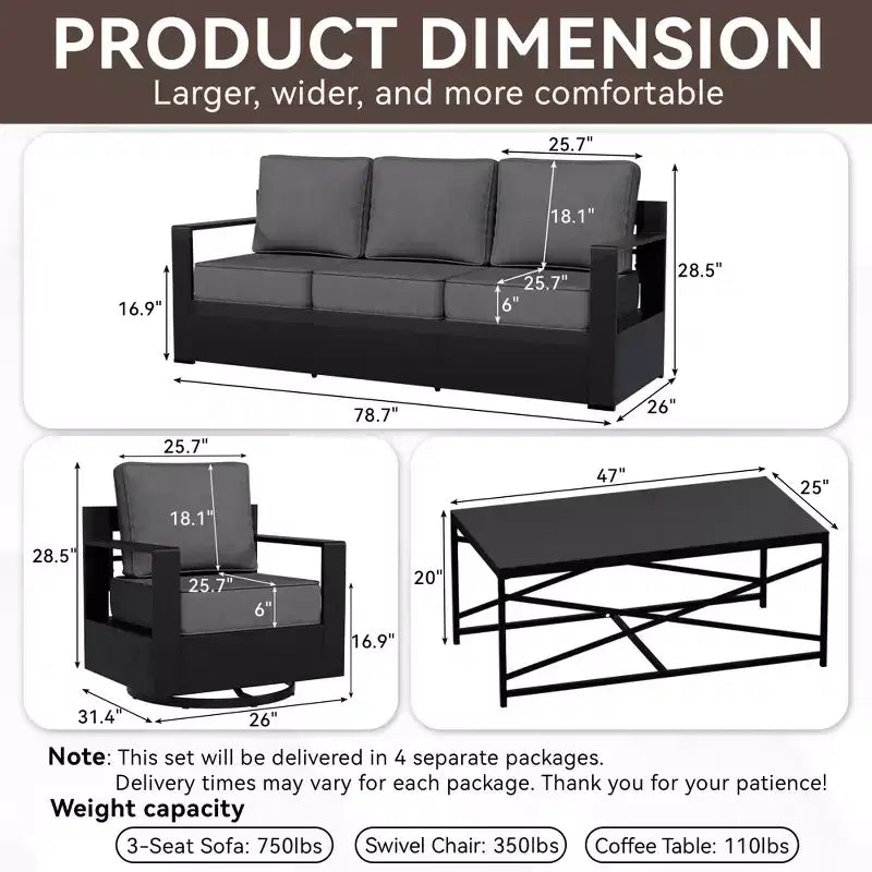 UPTIOT Outdoor Patio Sofa Set with Rocking Chairs and Coffee Table for All-Season Relaxation