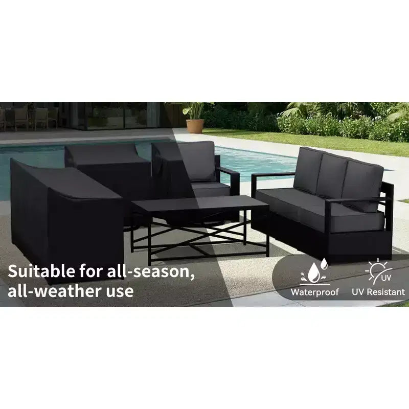 UPTIOT Outdoor Patio Sofa Set with Rocking Chairs and Coffee Table for All-Season Relaxation