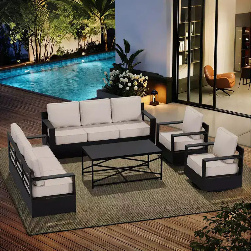 UPTIOT Outdoor Patio Sofa Set with Rocking Chairs and Coffee Table for All-Season Relaxation