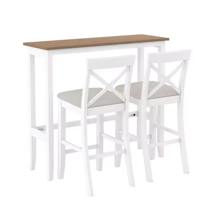 3 Pieces Wood Bar Height Dining Table Set, Farmhouse Rectangle Kitchen Breakfast Nook with 2 Chairs for Small Places