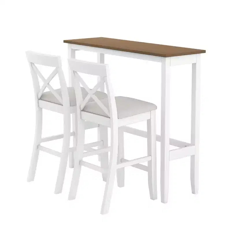 3 Pieces Wood Bar Height Dining Table Set, Farmhouse Rectangle Kitchen Breakfast Nook with 2 Chairs for Small Places