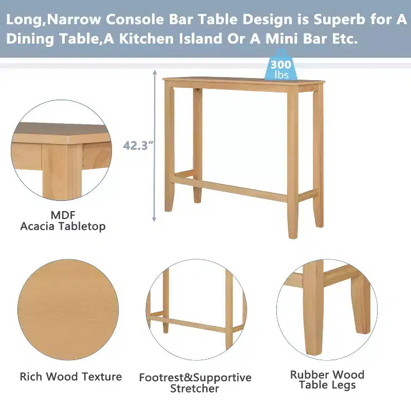 3 Pieces Wood Bar Height Dining Table Set, Farmhouse Rectangle Kitchen Breakfast Nook with 2 Chairs for Small Places