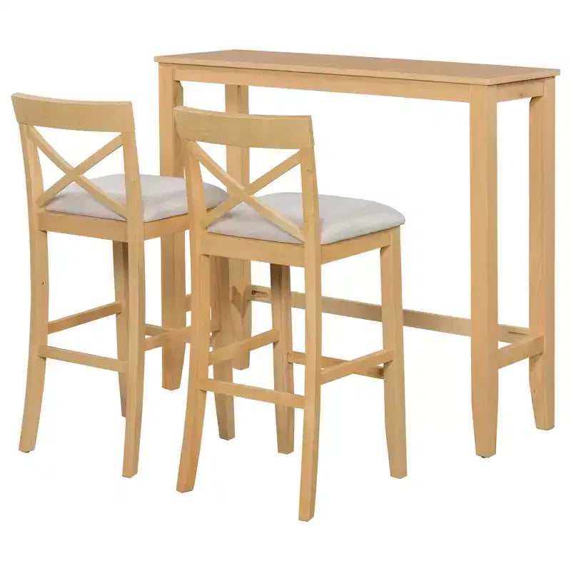 3 Pieces Wood Bar Height Dining Table Set, Farmhouse Rectangle Kitchen Breakfast Nook with 2 Chairs for Small Places