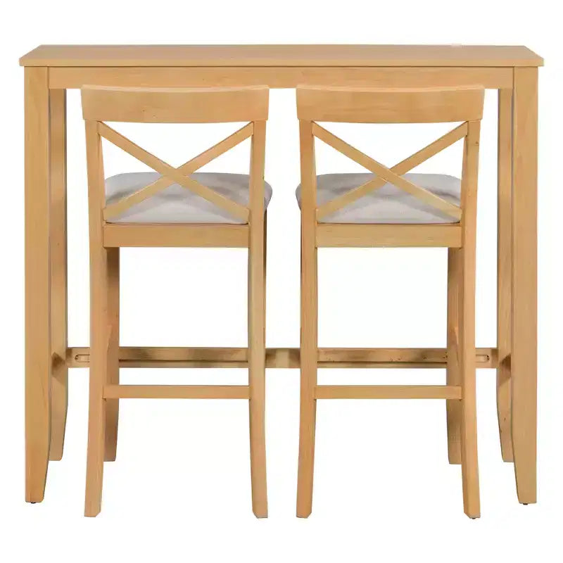 3 Pieces Wood Bar Height Dining Table Set, Farmhouse Rectangle Kitchen Breakfast Nook with 2 Chairs for Small Places