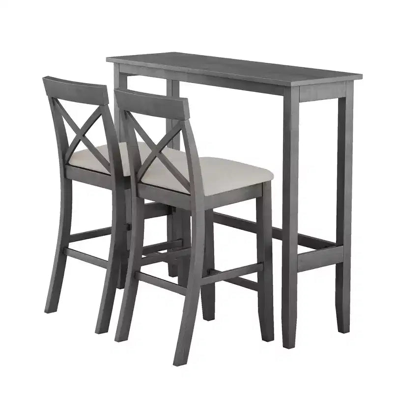 3 Pieces Wood Bar Height Dining Table Set, Farmhouse Rectangle Kitchen Breakfast Nook with 2 Chairs for Small Places