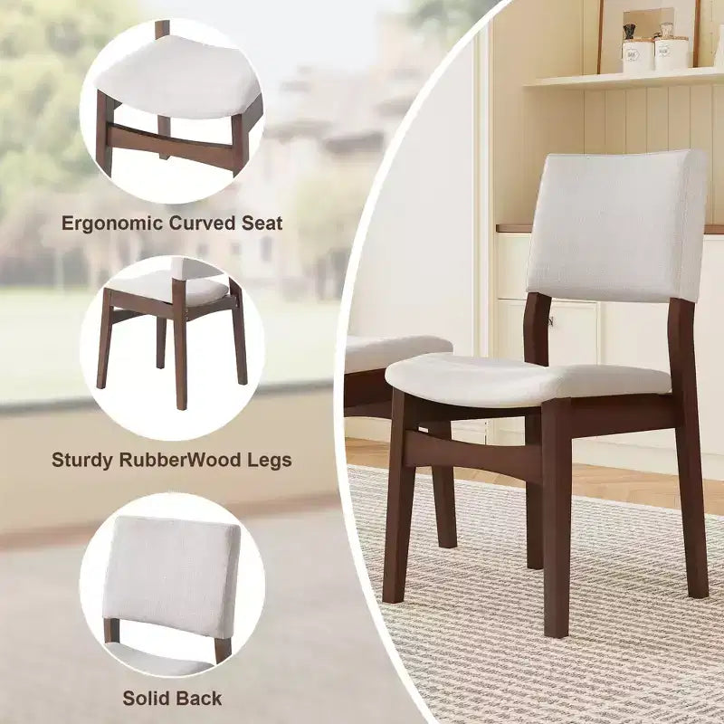 Polibi Modern 5-Piece Dining Set with Solid Wood Table & 4 Upholstered Linen Chairs