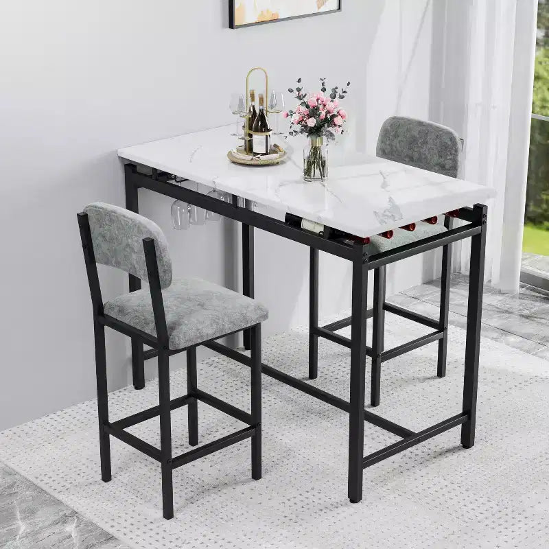 sumyeg 3 Piece Dining Table Set with 2 Upholstered Chairs for Kitchen or Small Apartment