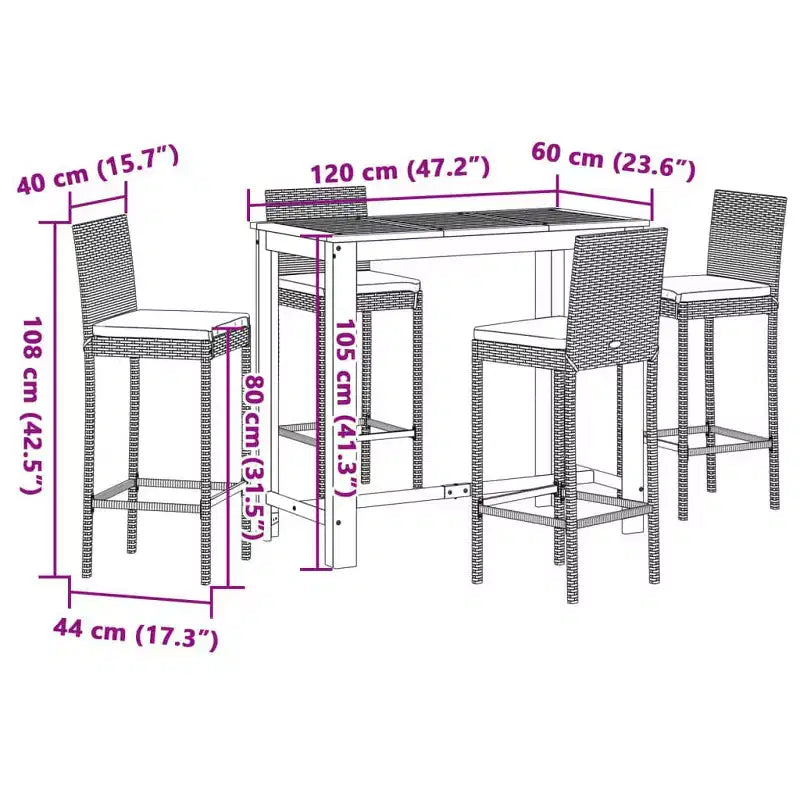 vidaXL Patio Bar Set - Solid Wood & Poly Rattan in Various Colors